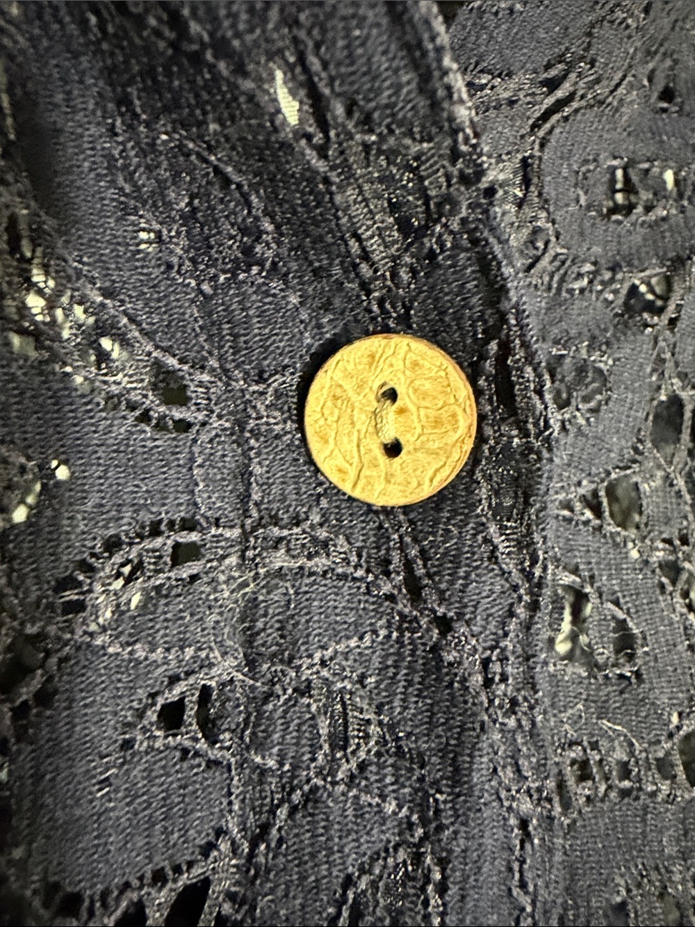 Ruby Rd. Navy Crochet Button-Front Blouse - Picture 3 of 7